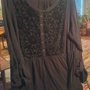 Black Long Sleeve Blouse with Lace Detail